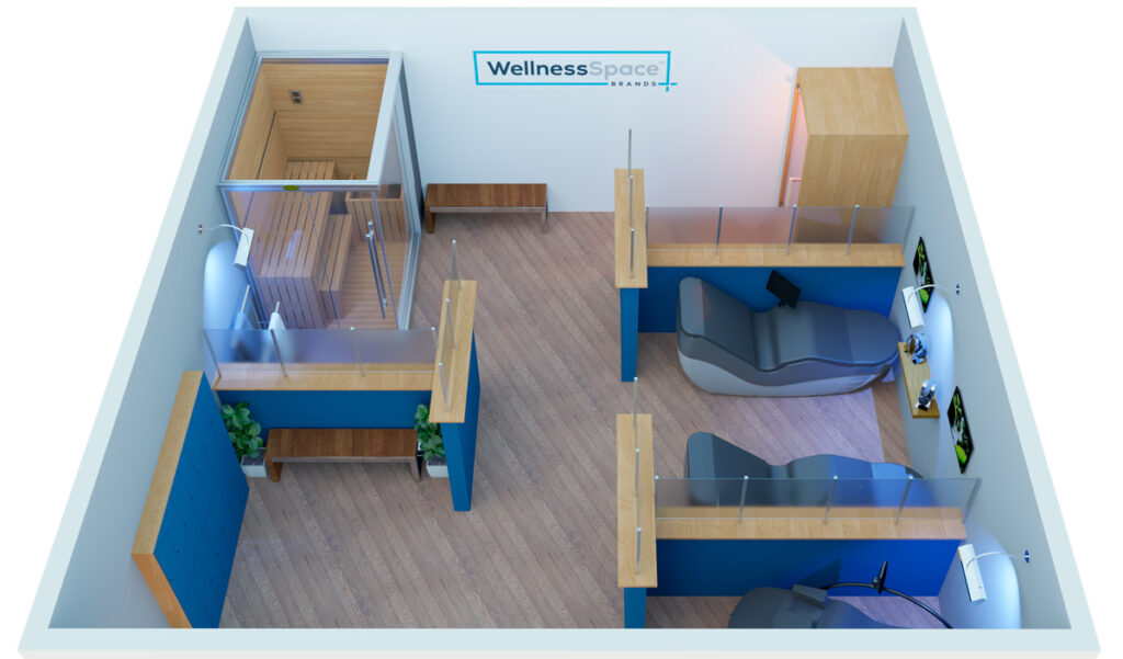 diseño 3D de un espacio de recuperación y bienestar con Wellness Space Brands